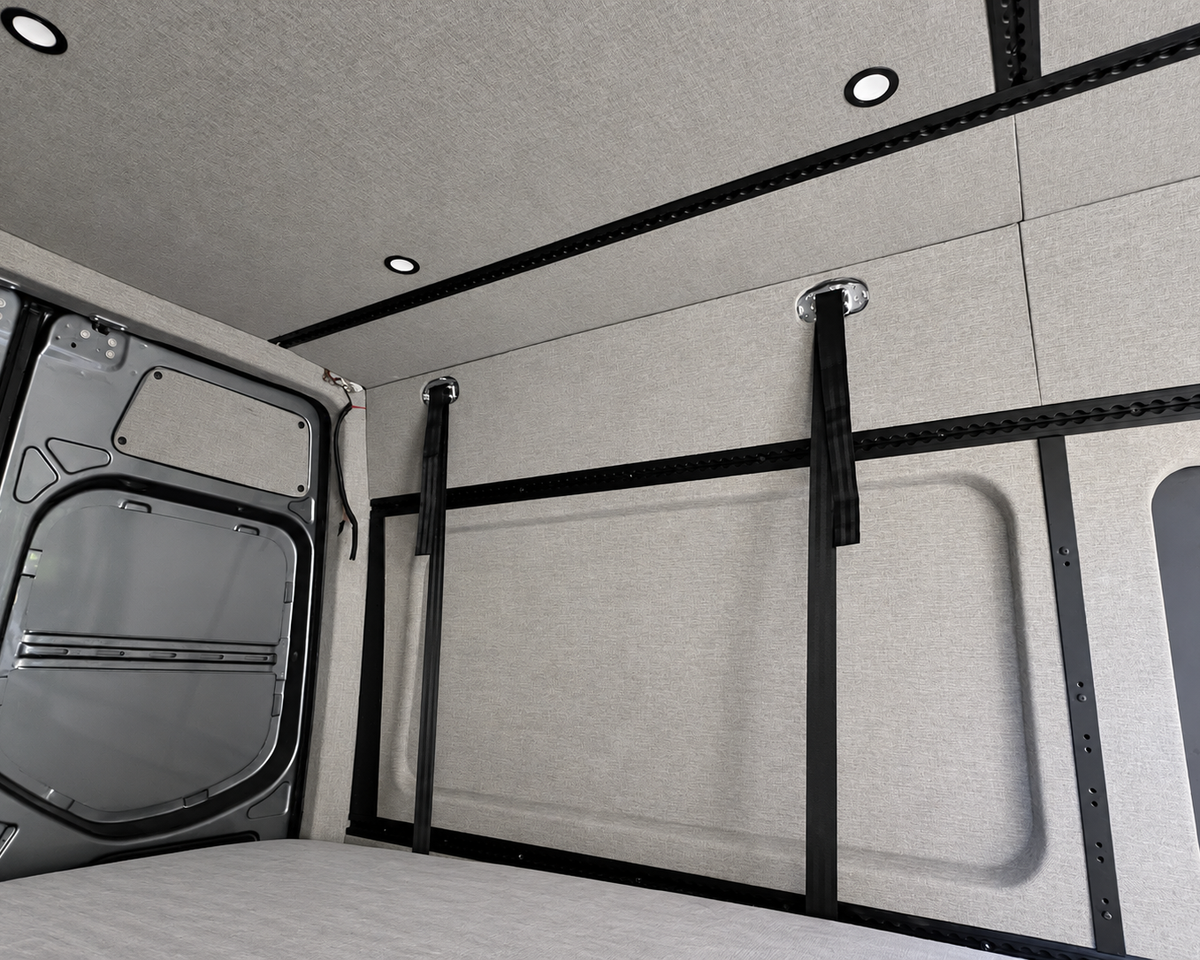 Sprinter ceiling panels and L-Track near the rear doors