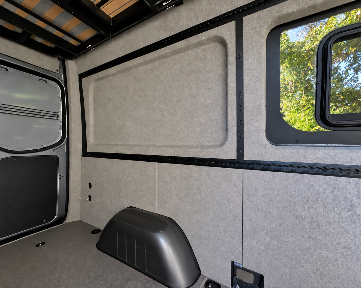 Sprinter interior conversion kit side wall with window and exposed L-Track