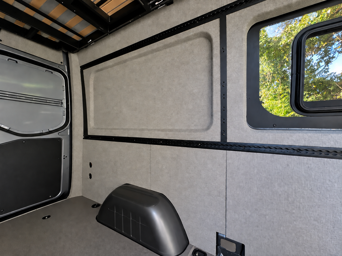 Sprinter interior conversion kit side wall with window and exposed L-Track