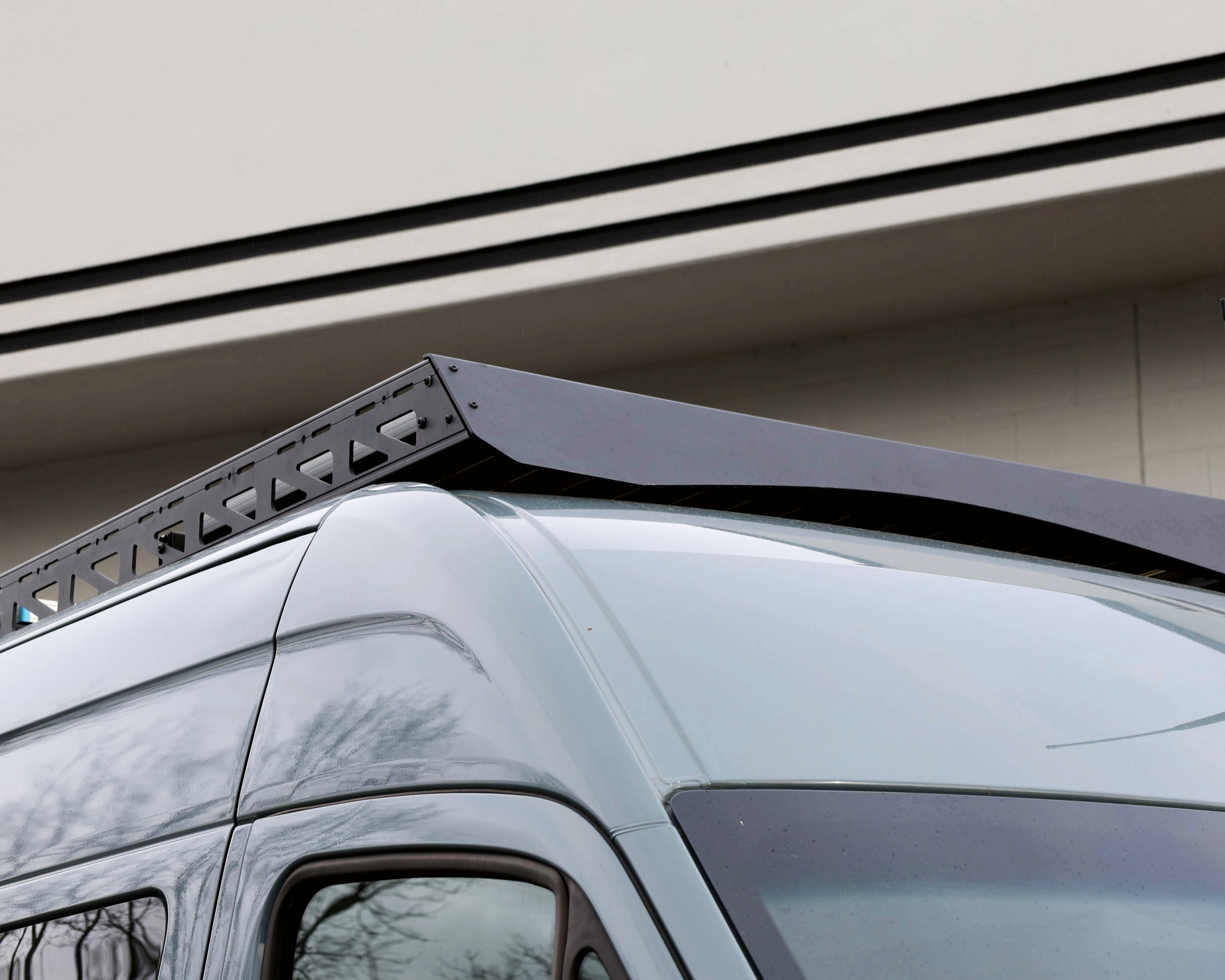 2007+ Mercedes Sprinter 144" High Roof Modular Roof Rack Fitted Close Up Front View