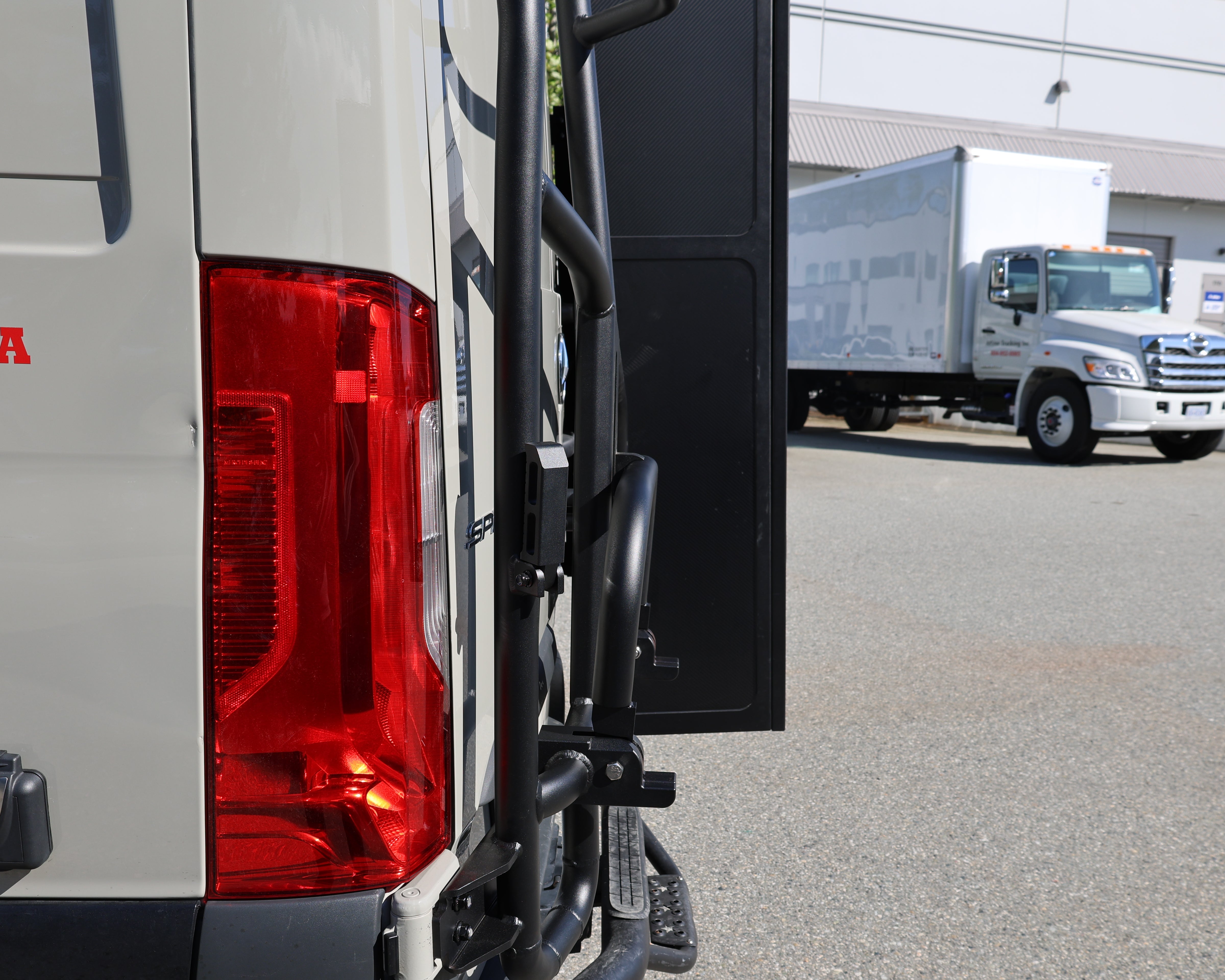 2019+ Mercedes Sprinter Two In One Ladder Tire Carrier System Fitted Tire Tucked Side View
