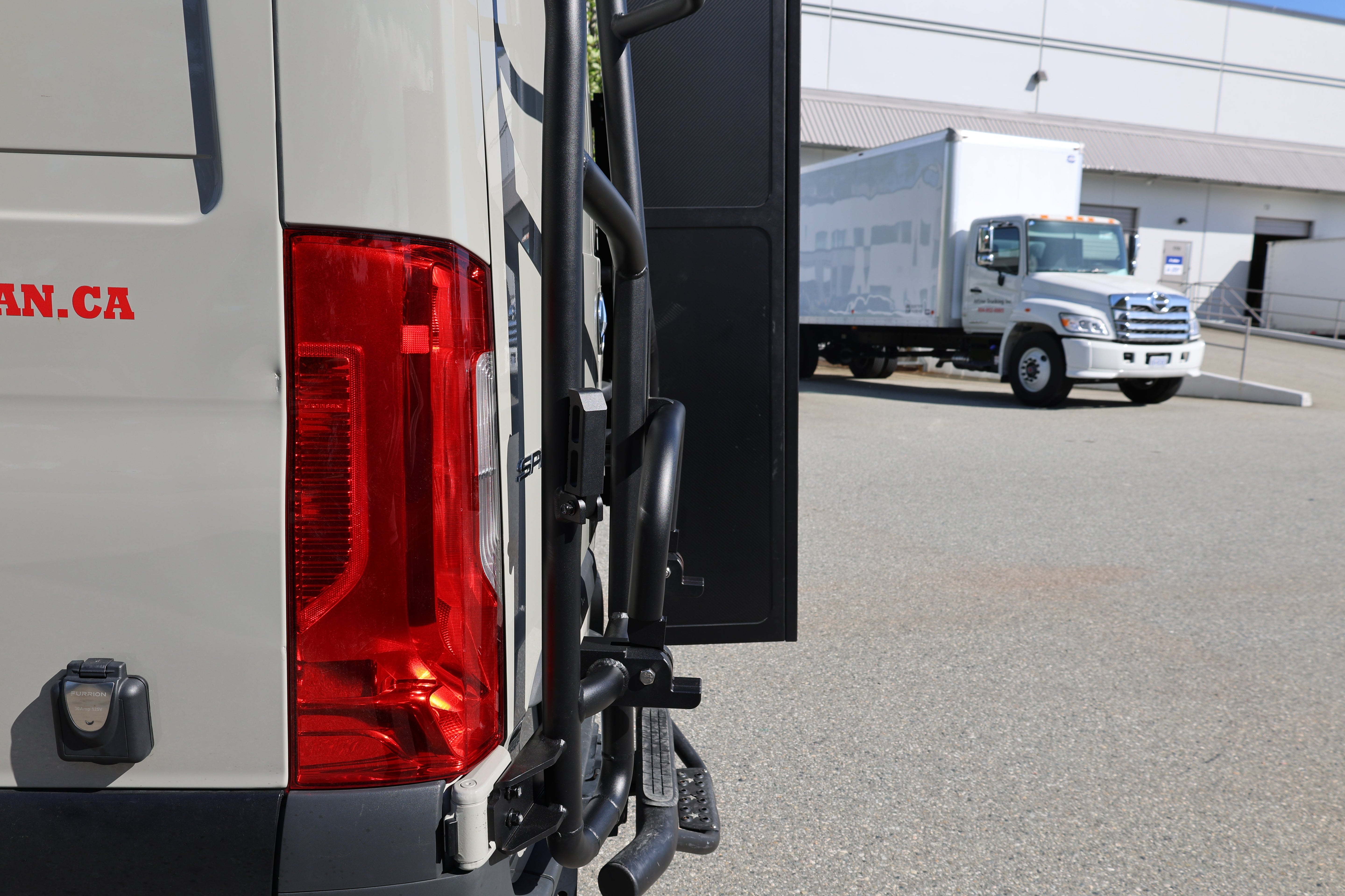 2019+ Mercedes Sprinter Two In One Ladder Tire Carrier System Fitted Tire Tucked Side View