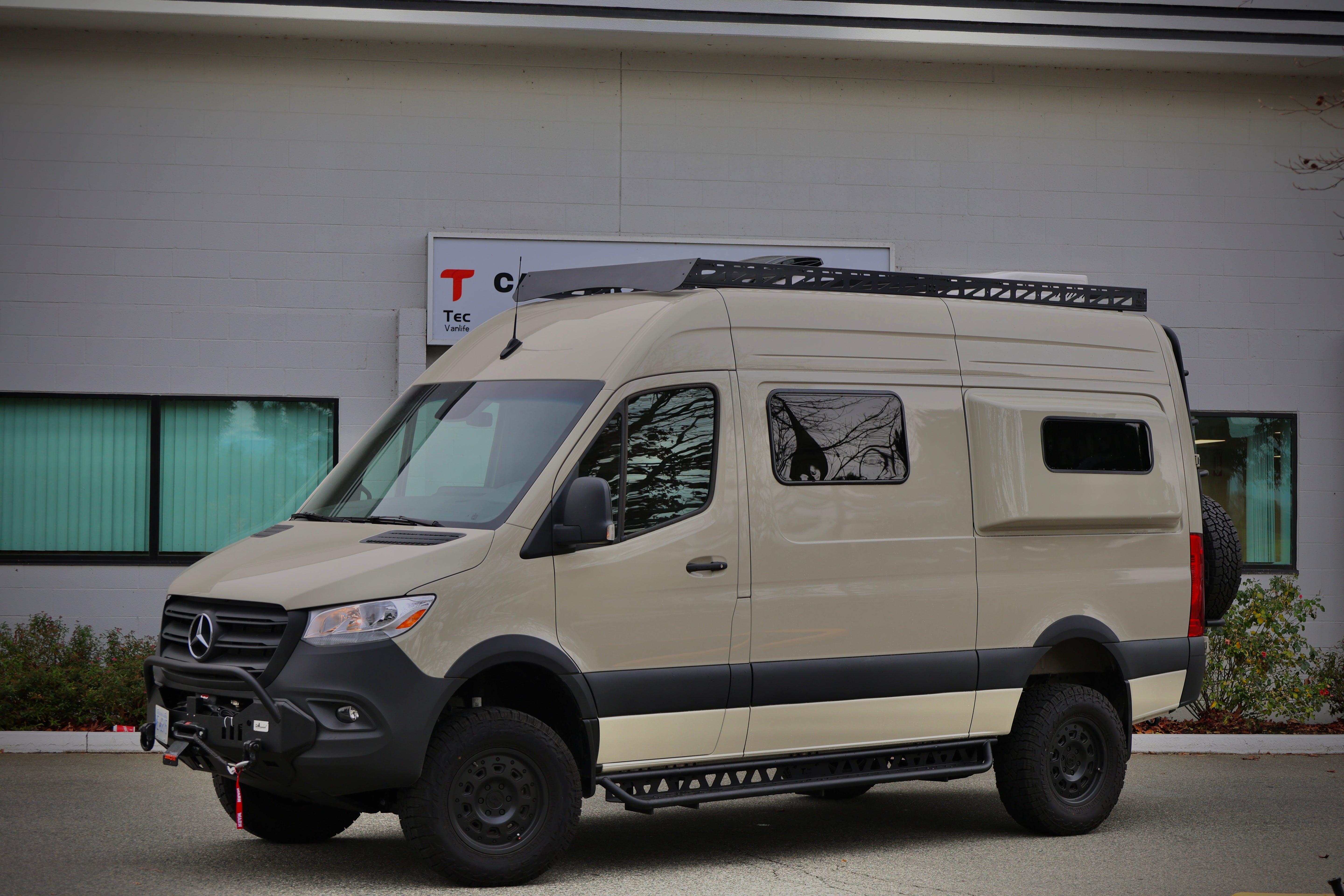 Aluminum roof rack installed on Mercedes Sprinter van