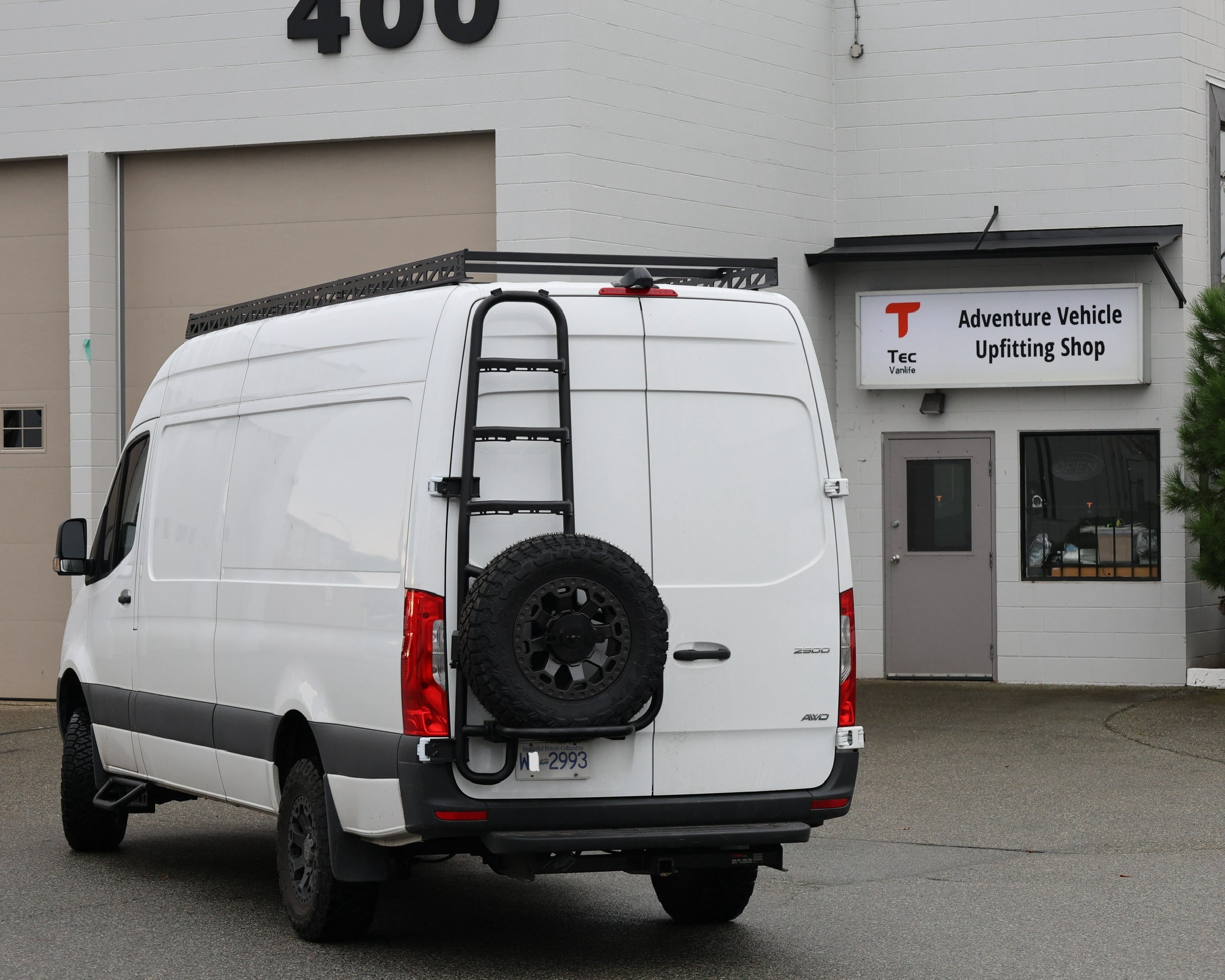 2019+ Mercedes Sprinter Two In One Ladder Tire Carrier System Fitted Side View