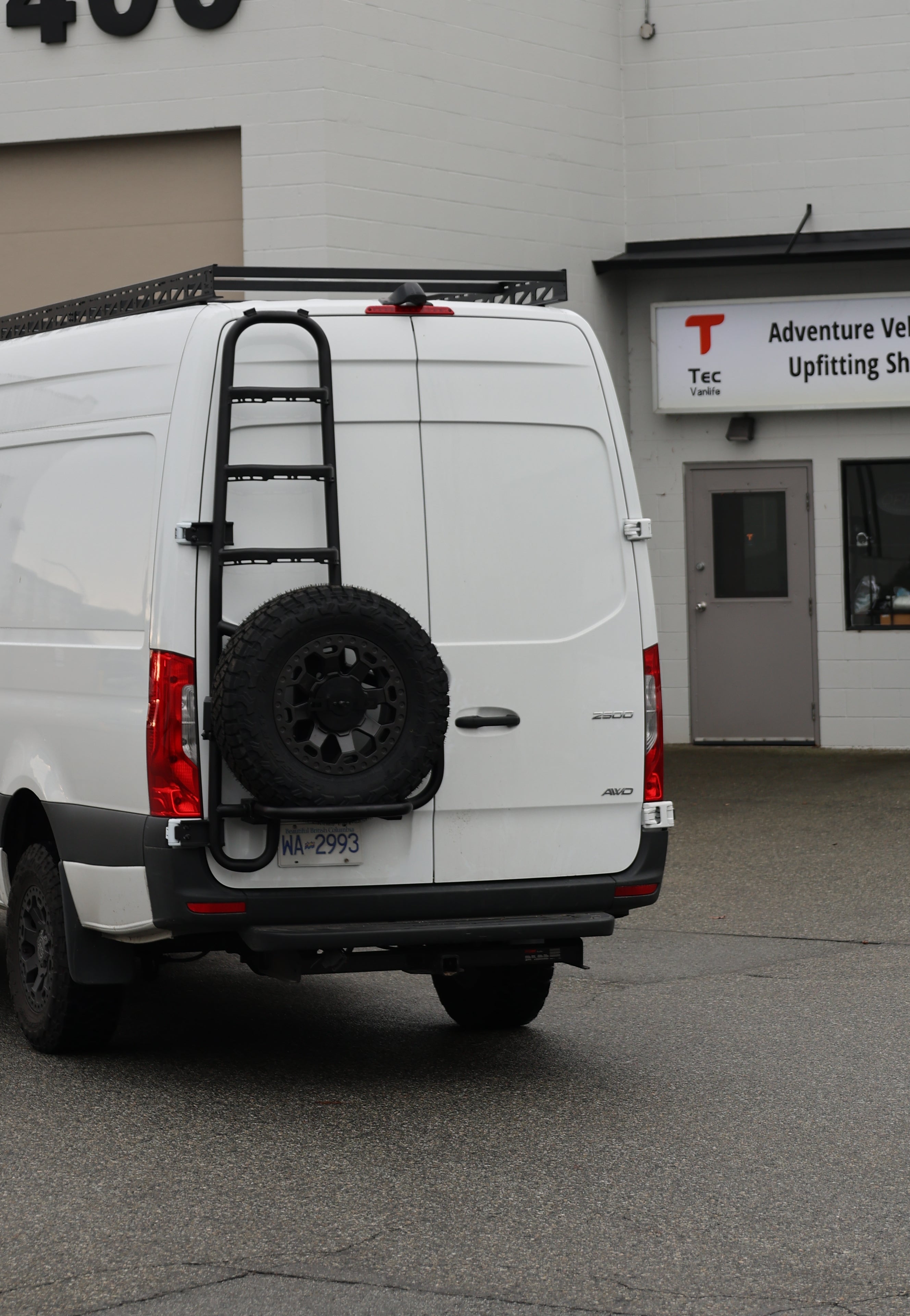 2019+ Mercedes Sprinter Two In One Ladder Tire Carrier System Fitted Side View