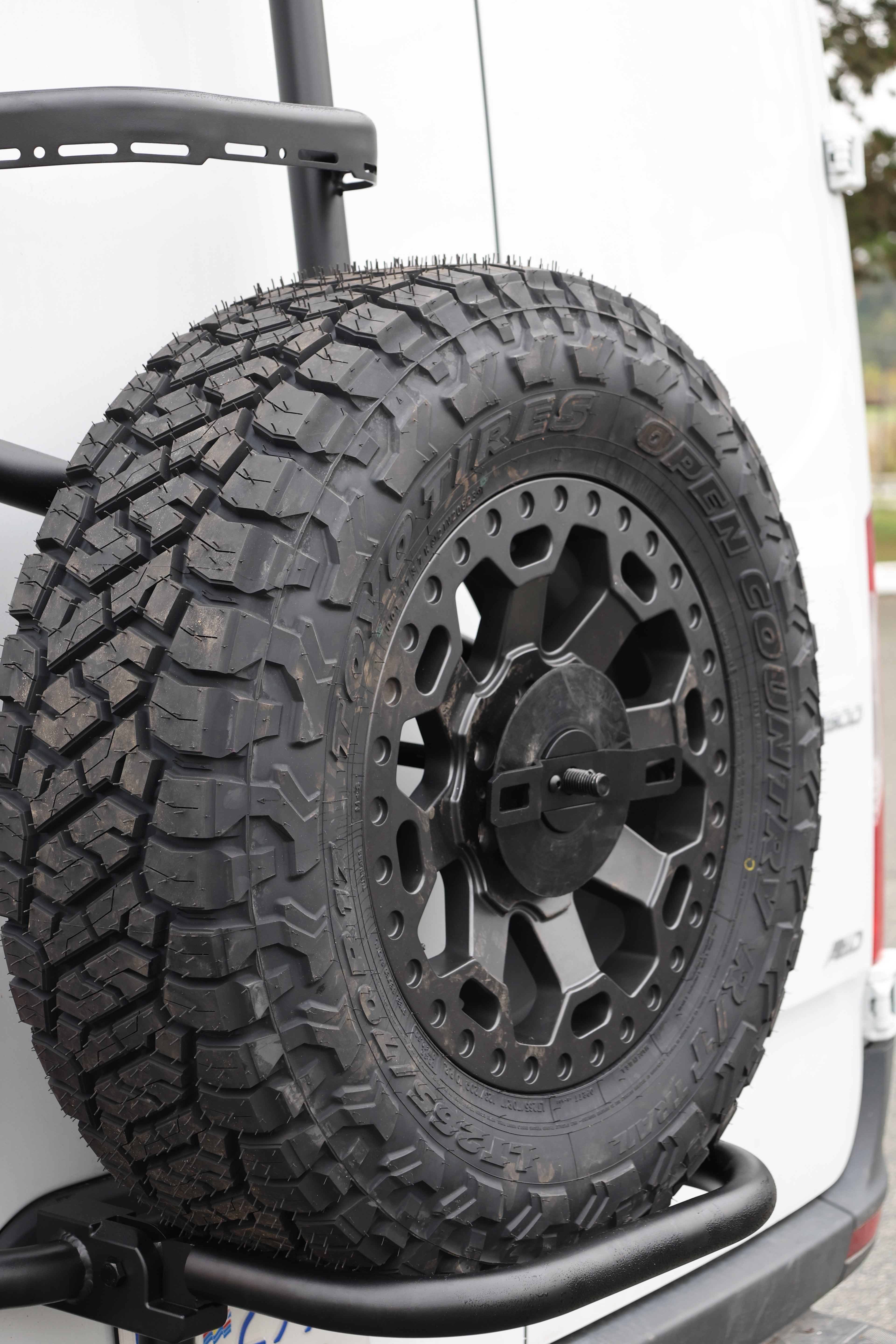 2019+ Mercedes Sprinter Two In One Ladder Tire Carrier System Fitted Tire Focus View