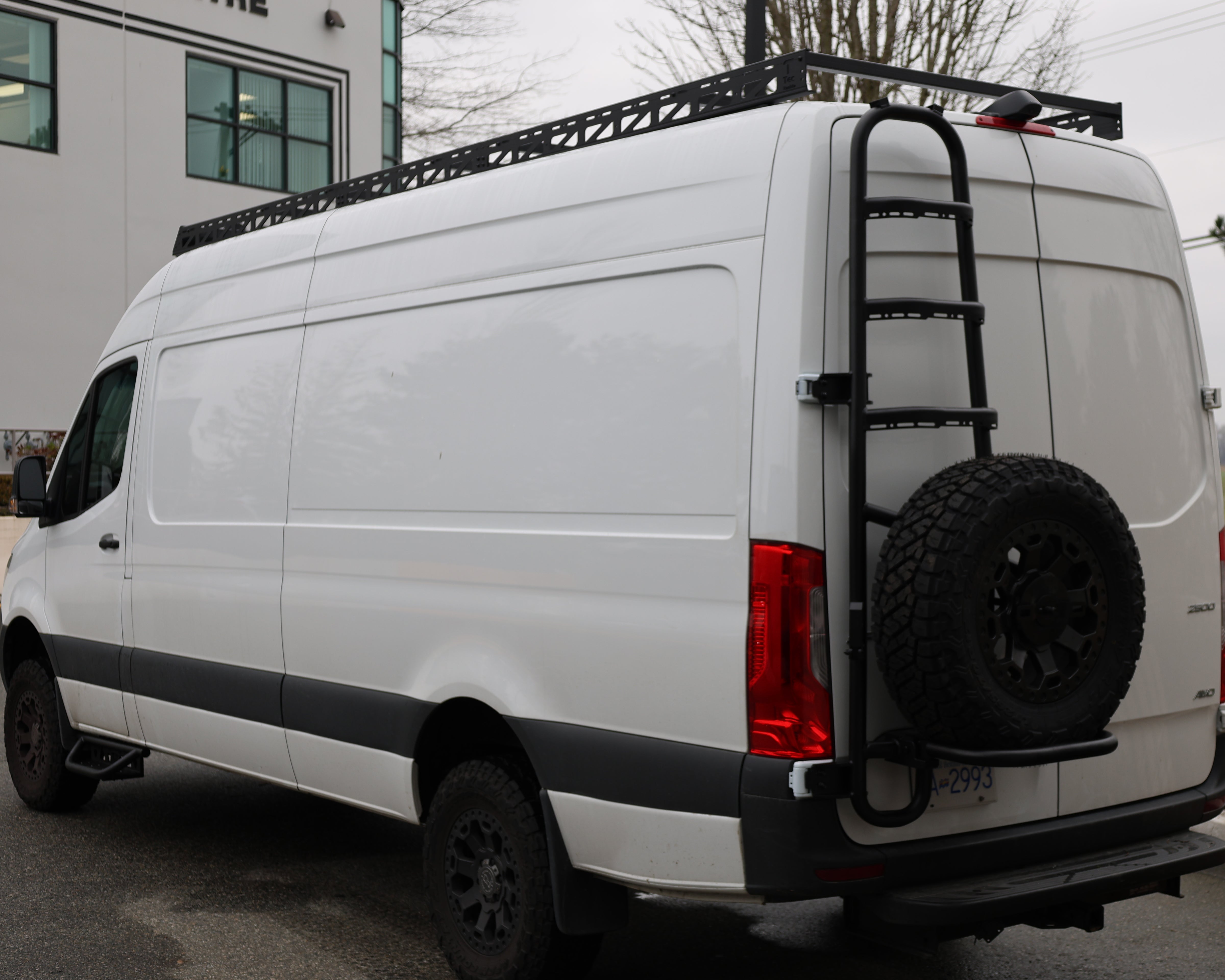 2019+ Mercedes Sprinter Two In One Ladder Tire Carrier System Fitted Side View