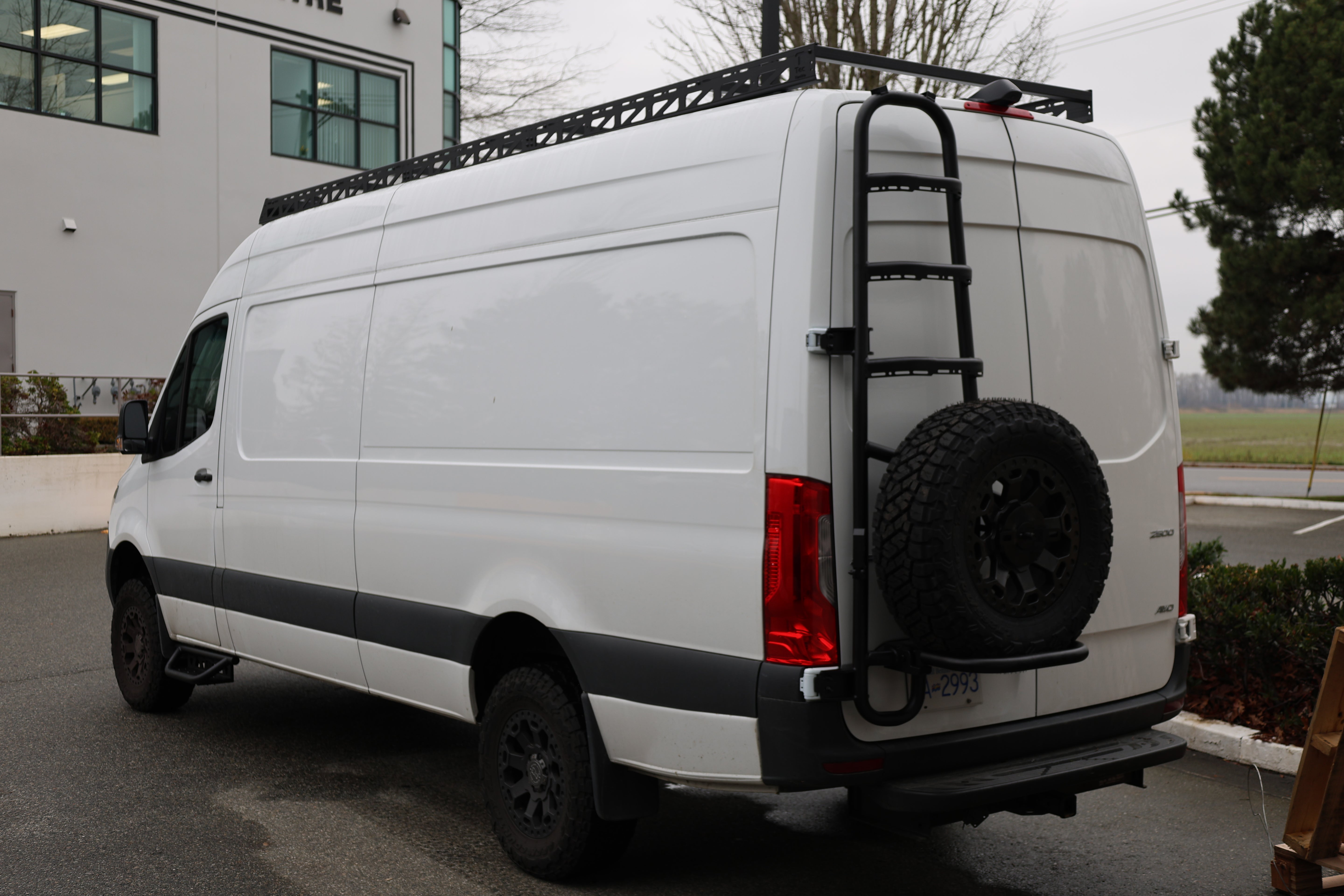 2019+ Mercedes Sprinter Two In One Ladder Tire Carrier System Fitted Side View