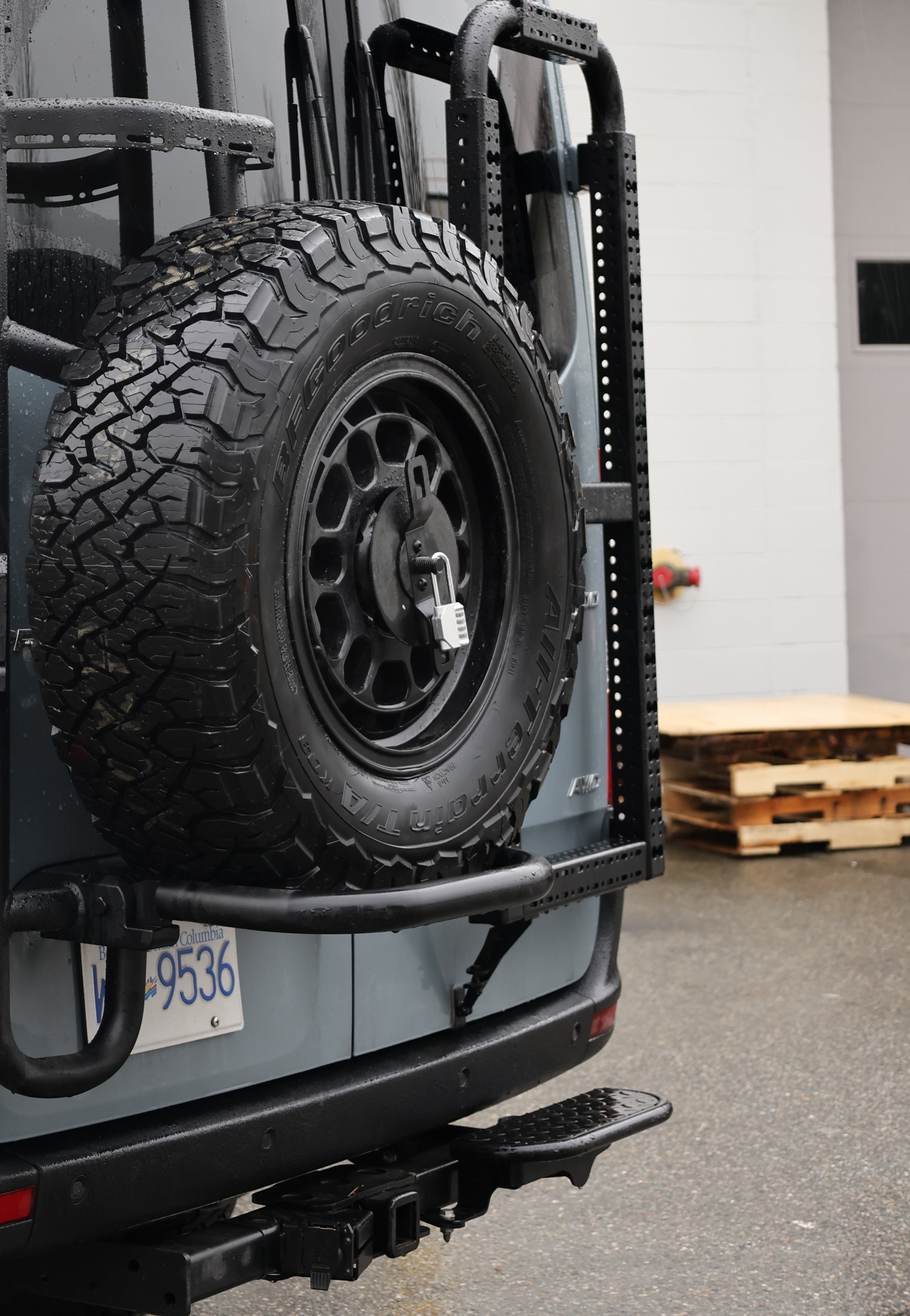 2019+ Mercedes Sprinter Two In One Ladder Tire Carrier System Fitted Side View