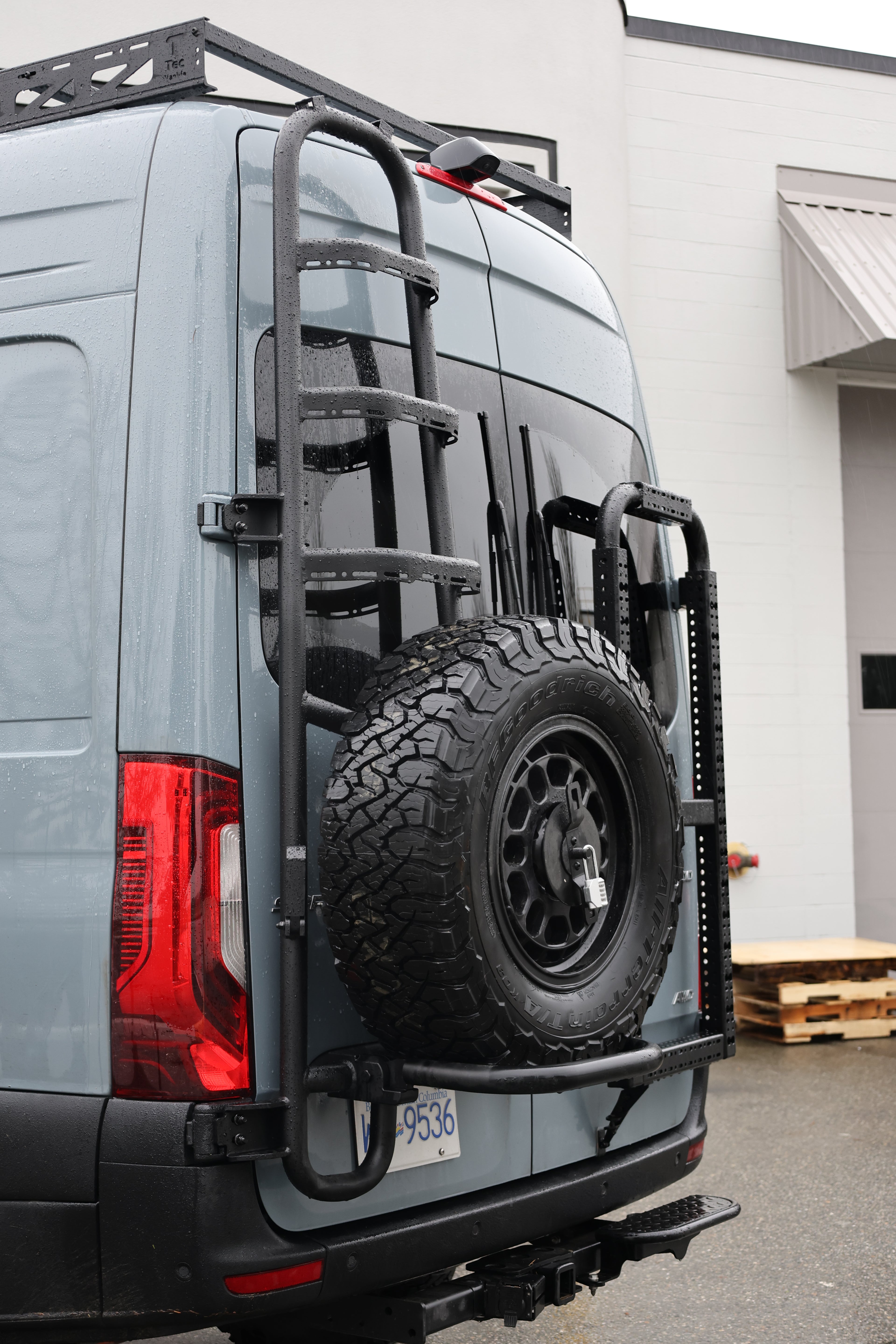 2019+ Mercedes Sprinter Two In One Ladder Tire Carrier System Fitted Side View