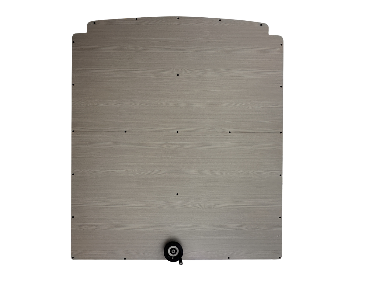 Underside of the elevator bed with hand crank access point