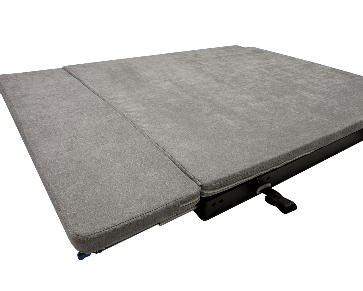 2 inch bifold mattress on the manual elevator bed platform