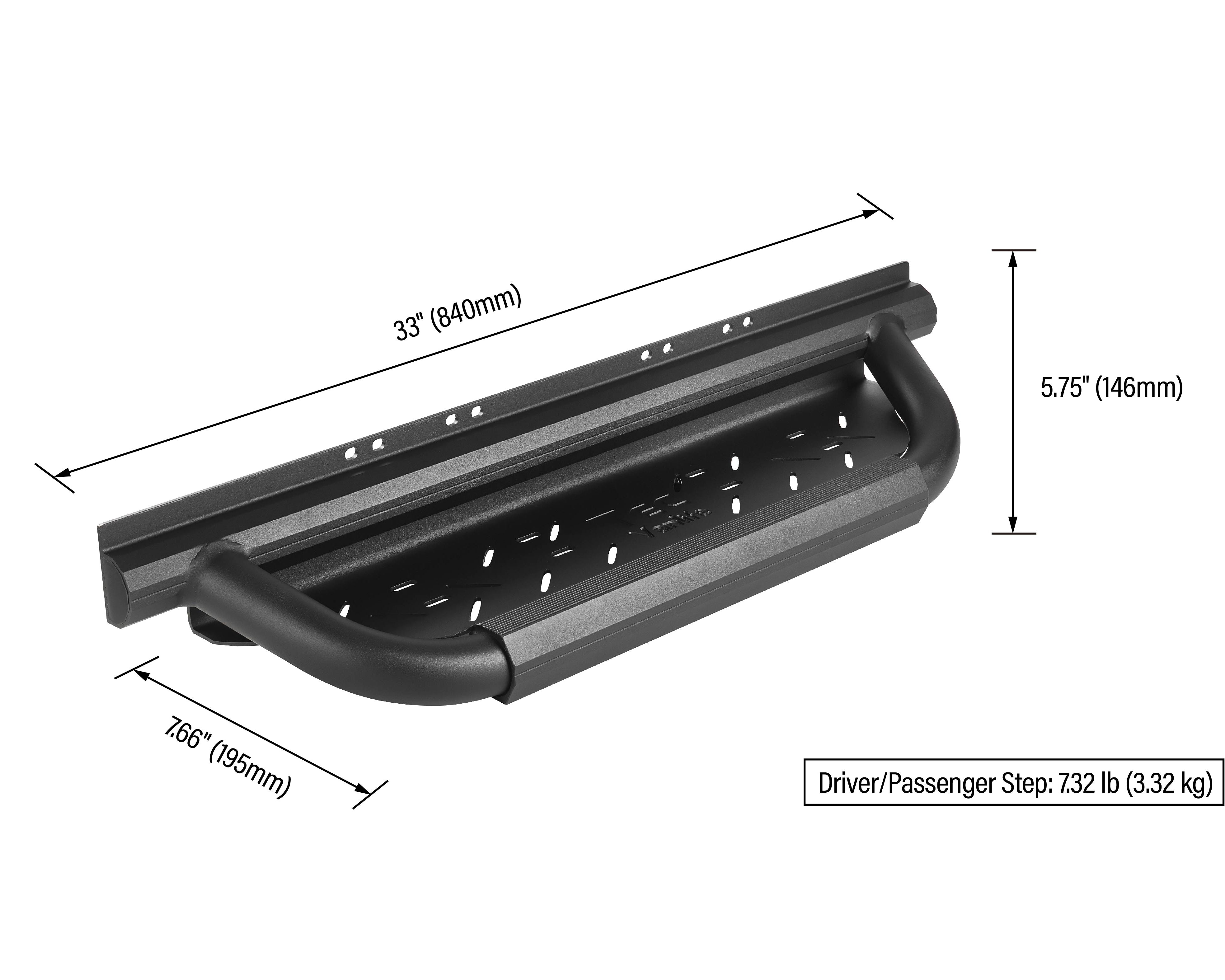 2007+ Mercedes Sprinter AntiSlip Drop Down Running Board Driver / Passenger Piece With Dimensions Annotated