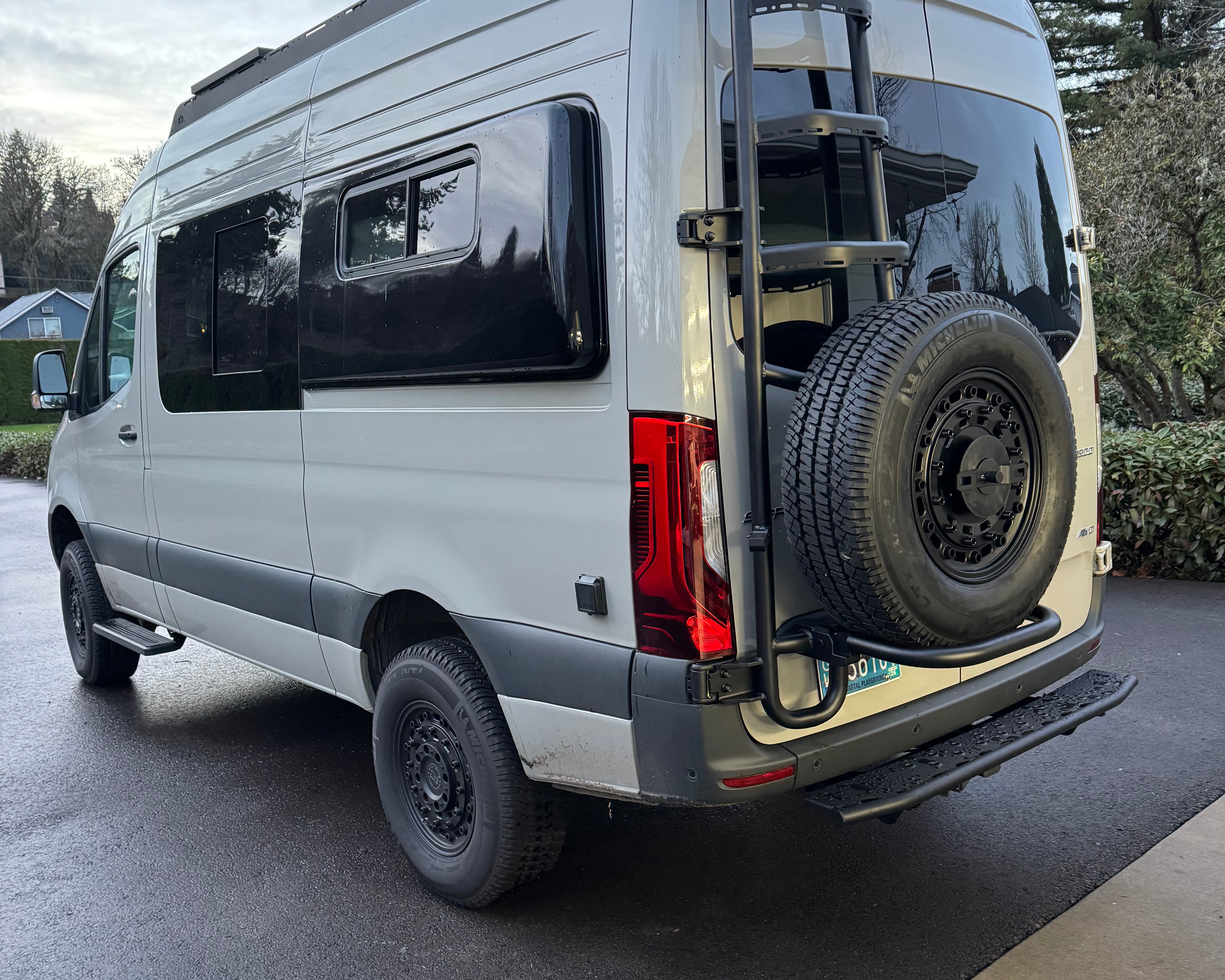2019+ Mercedes Sprinter Two In One Ladder Tire Carrier System Fitted Side View