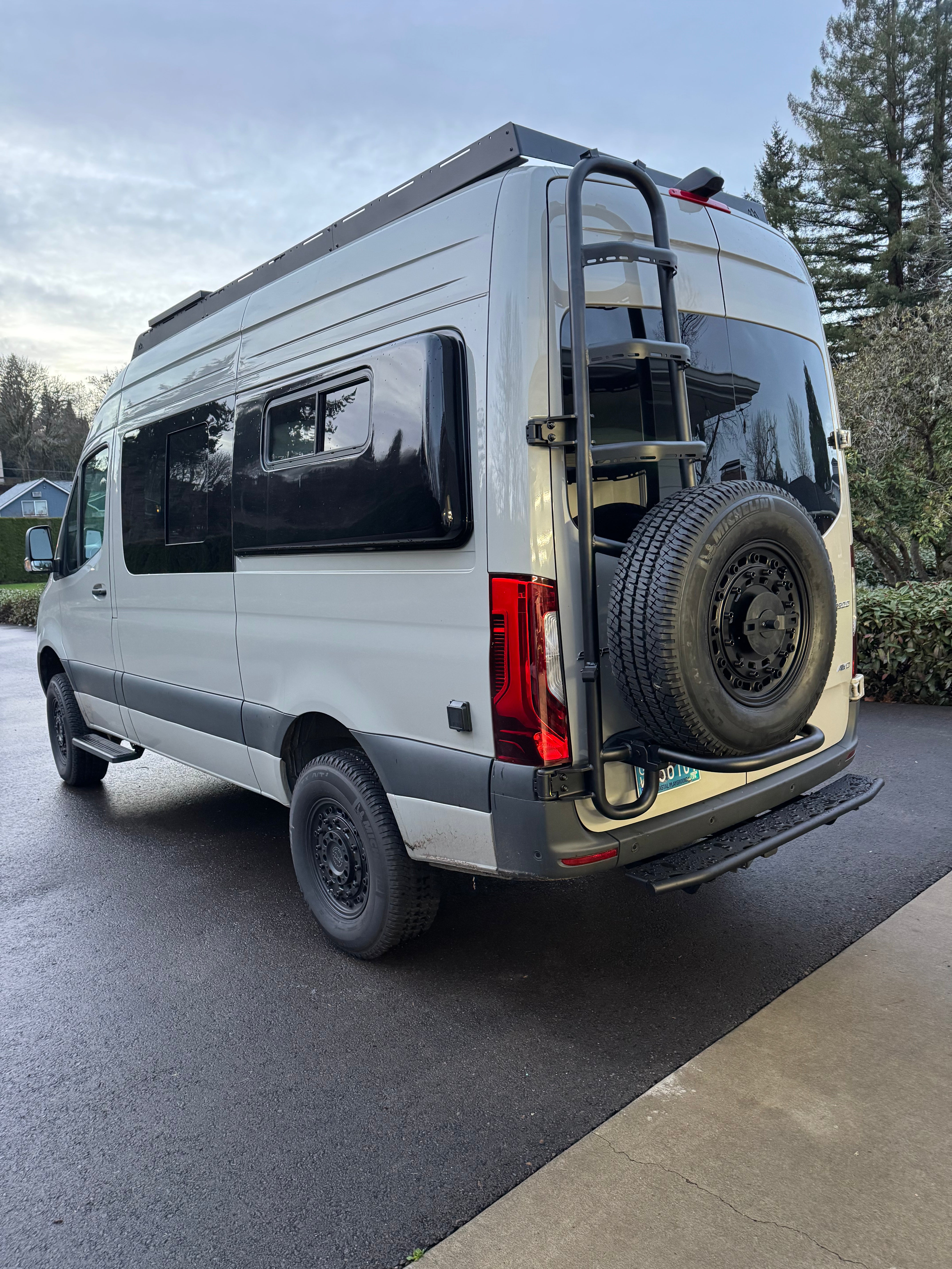 2019+ Mercedes Sprinter Two In One Ladder Tire Carrier System Fitted Side View