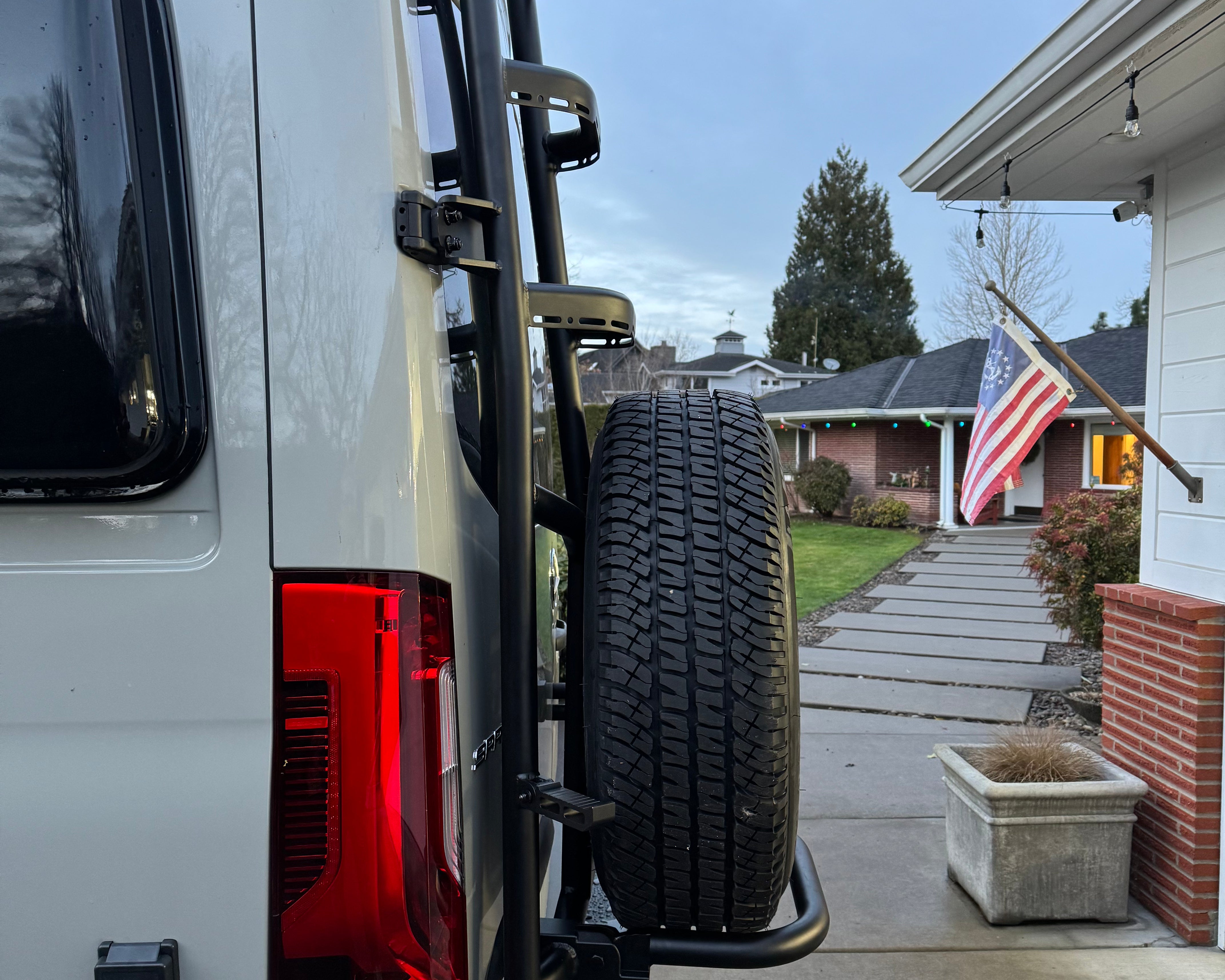 2019+ Mercedes Sprinter Two In One Ladder Tire Carrier System Fitted Side View