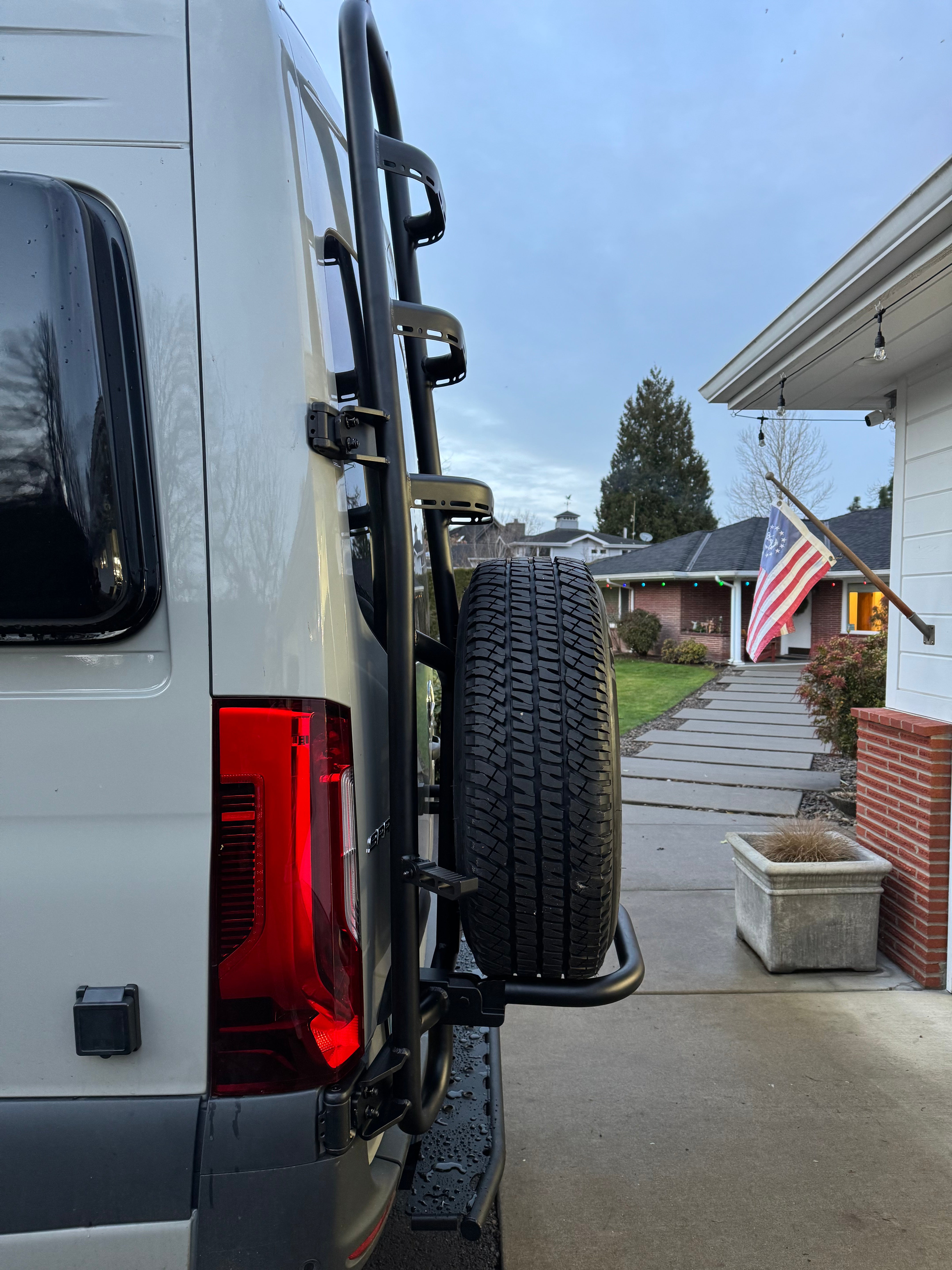 2019+ Mercedes Sprinter Two In One Ladder Tire Carrier System Fitted Side View