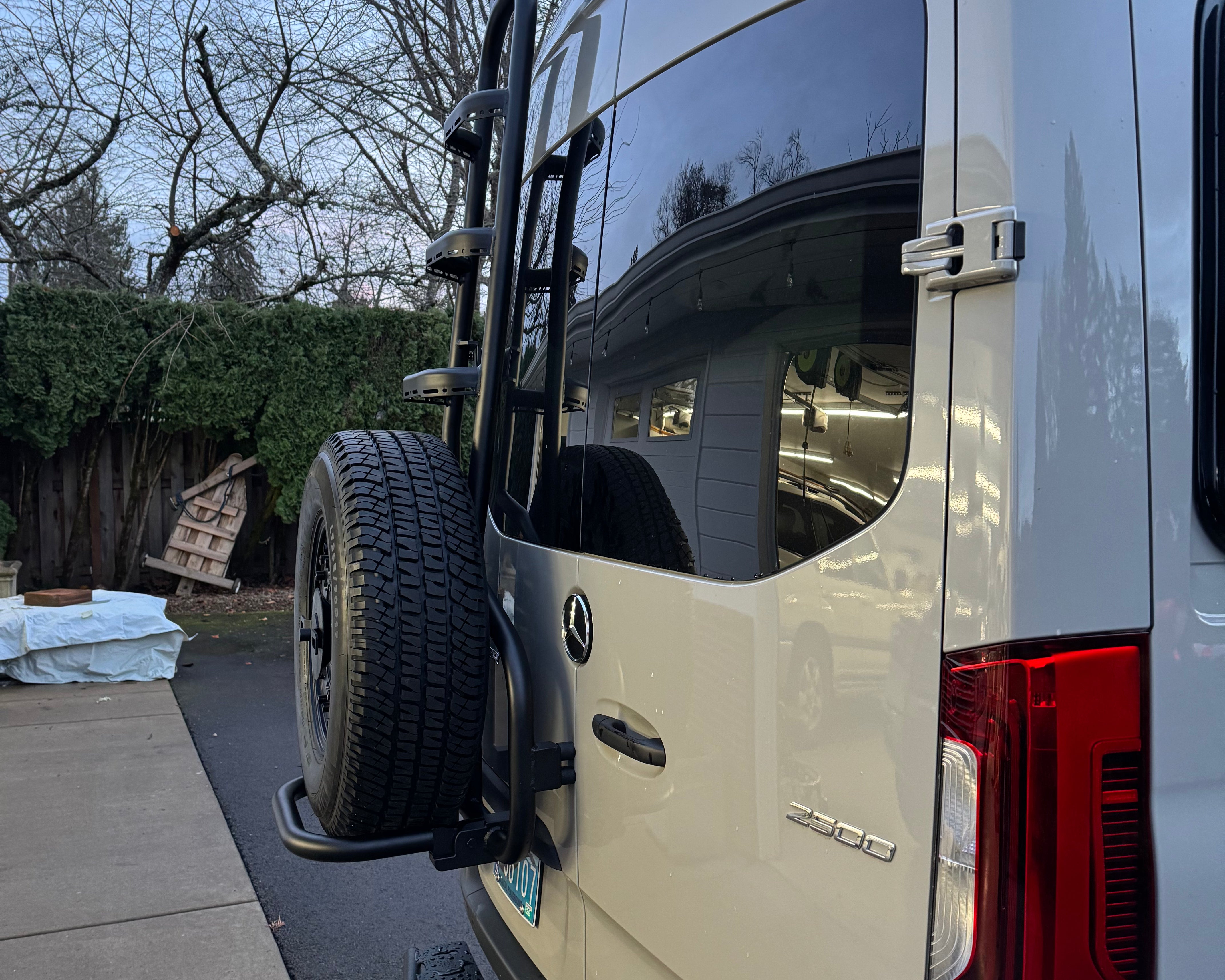 2019+ Mercedes Sprinter Two In One Ladder Tire Carrier System Fitted Side View