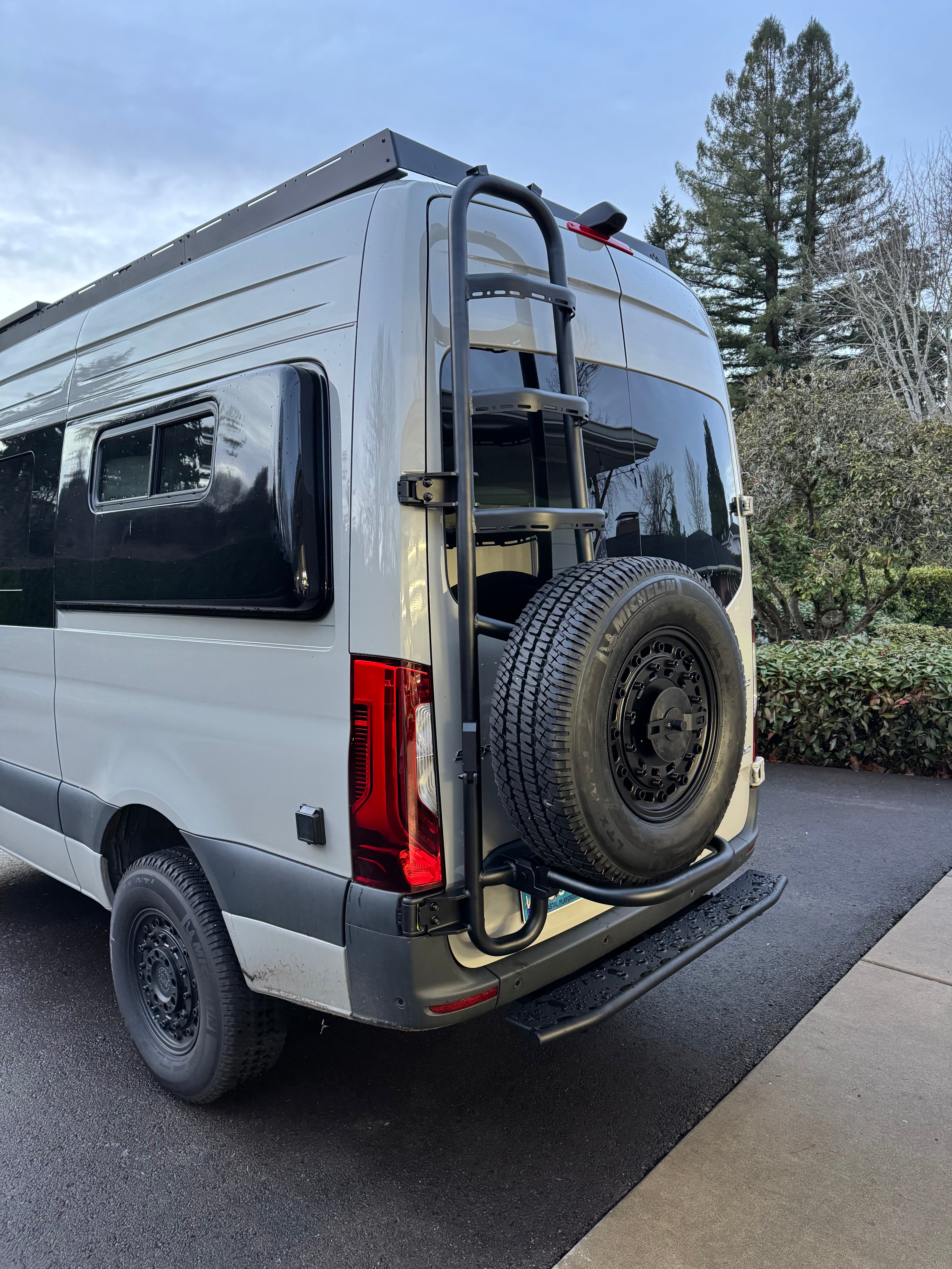 2019+ Mercedes Sprinter Two In One Ladder Tire Carrier System Fitted Side View