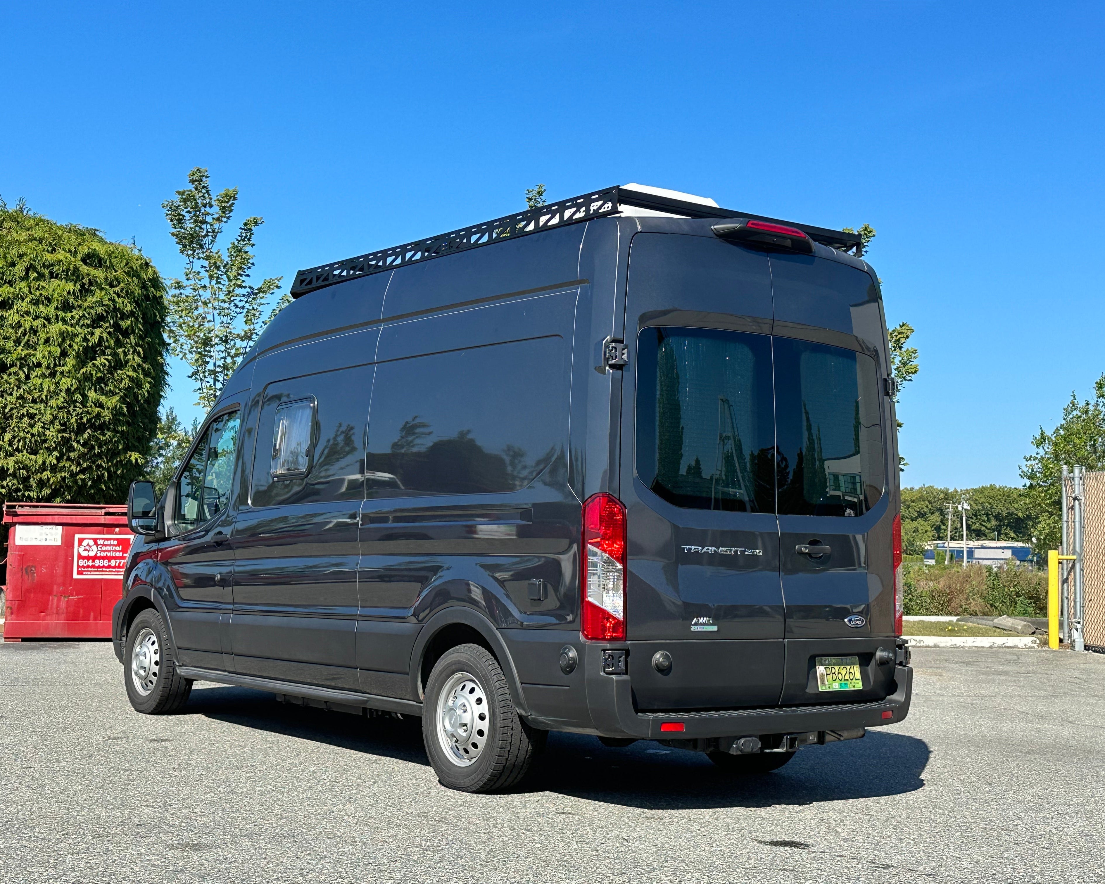 2015+ Ford Transit 148 High Roof Modular Roof Rack Fitted Back Side View