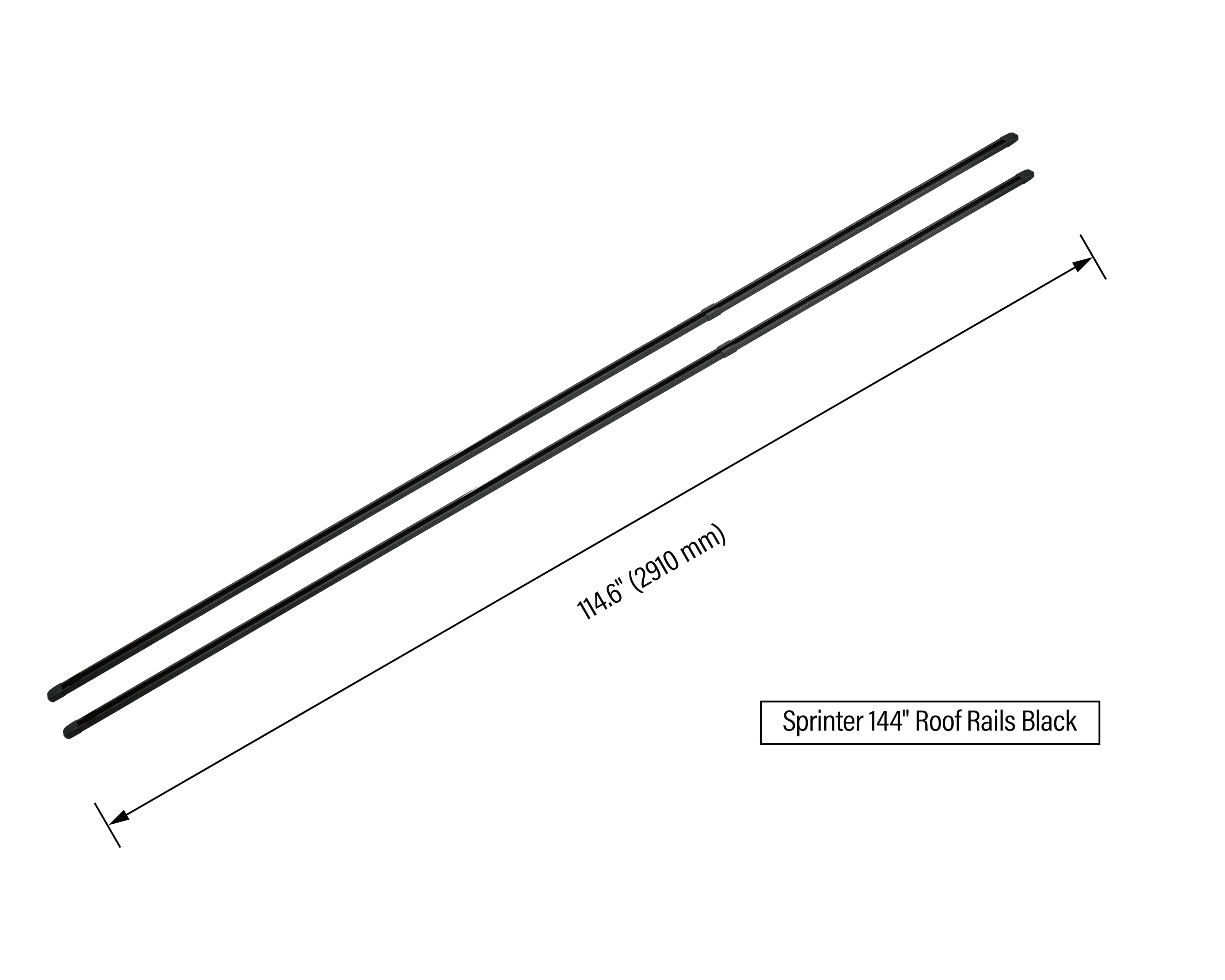 Sprinter Roof Rails / Roof Tracks Studio Shot 144 Black With Dimensions