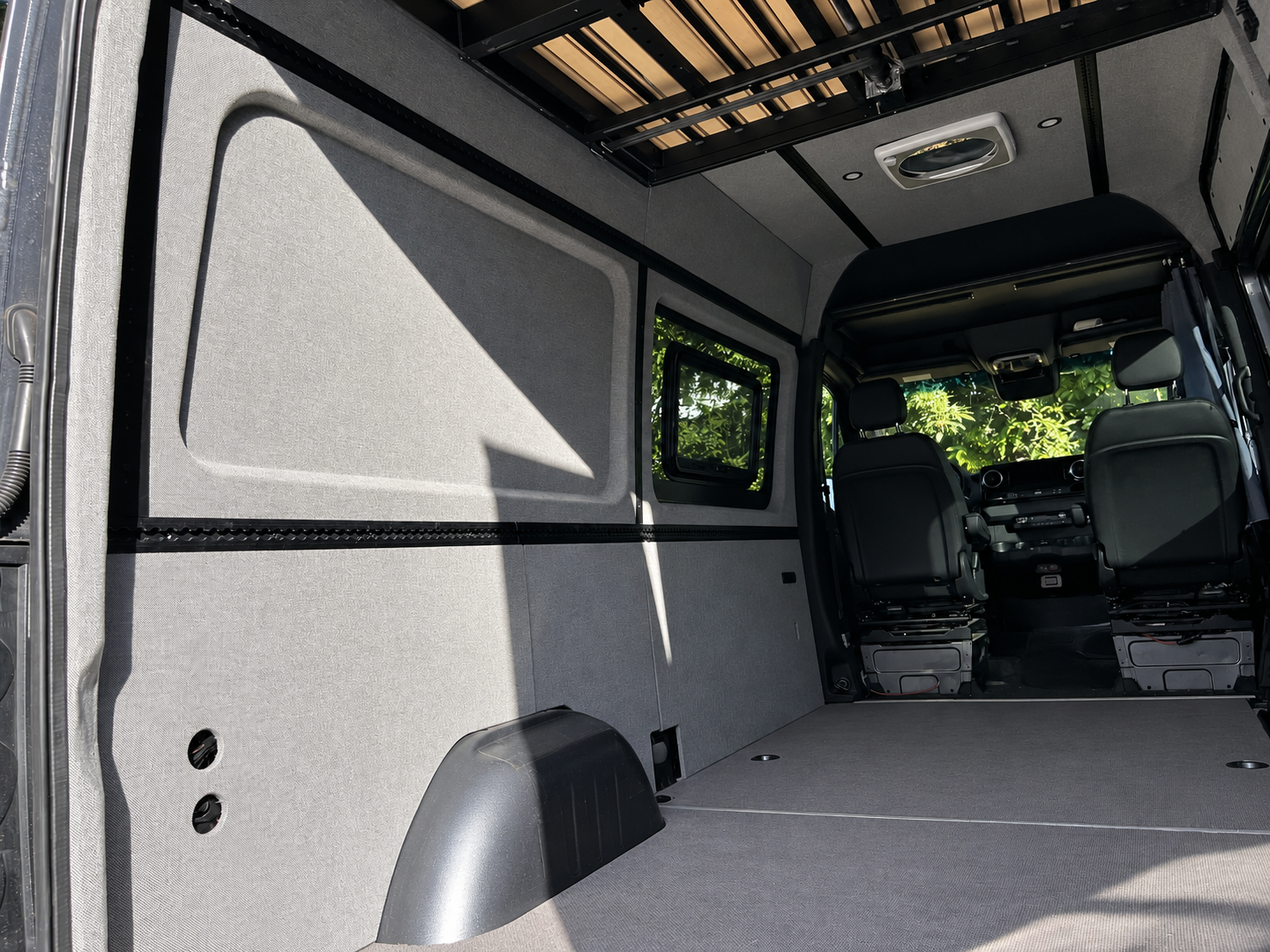 Sprinter side wall and ceiling panels, view toward the cab
