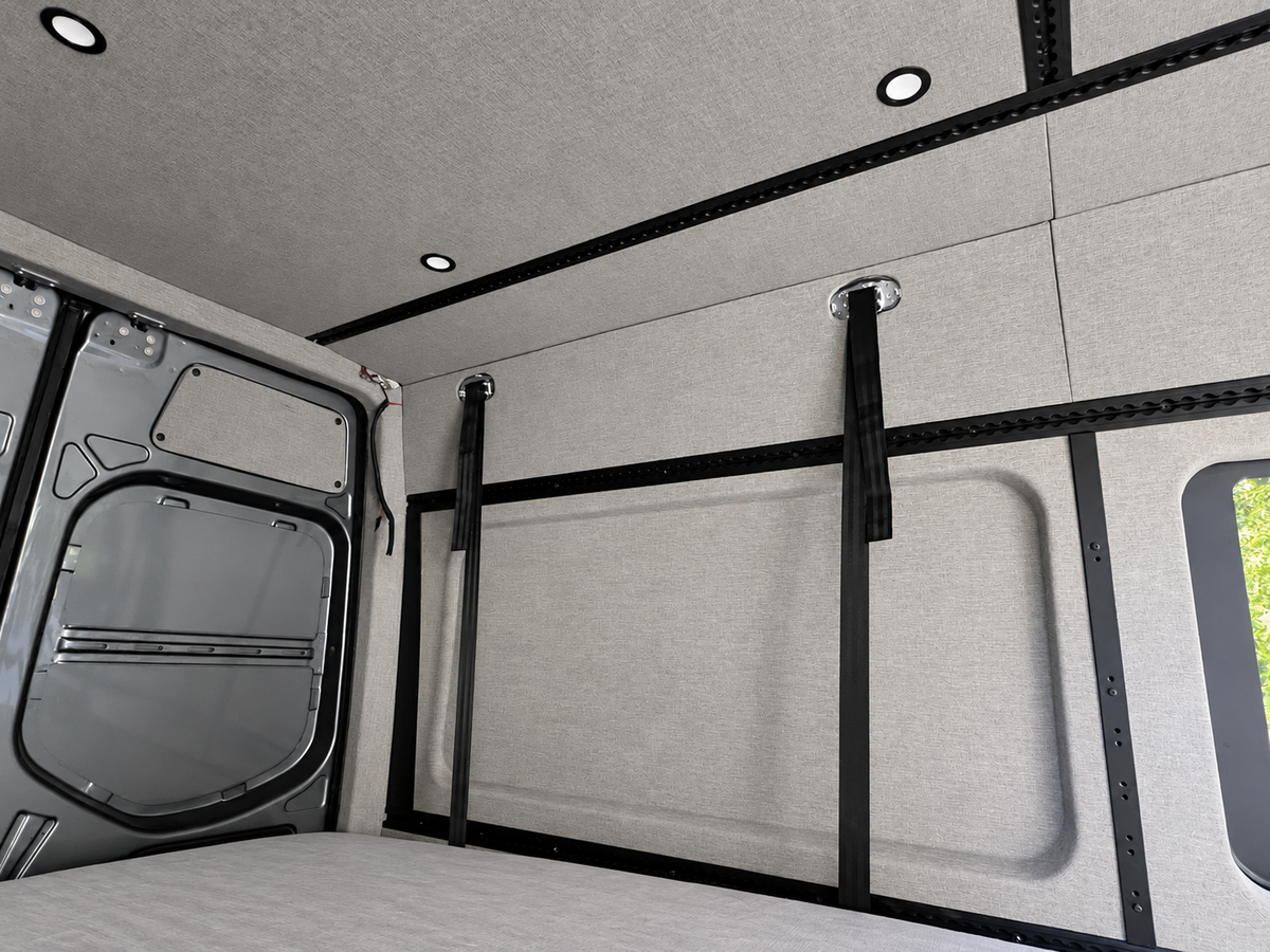Sprinter ceiling panels and L-Track near the rear doors