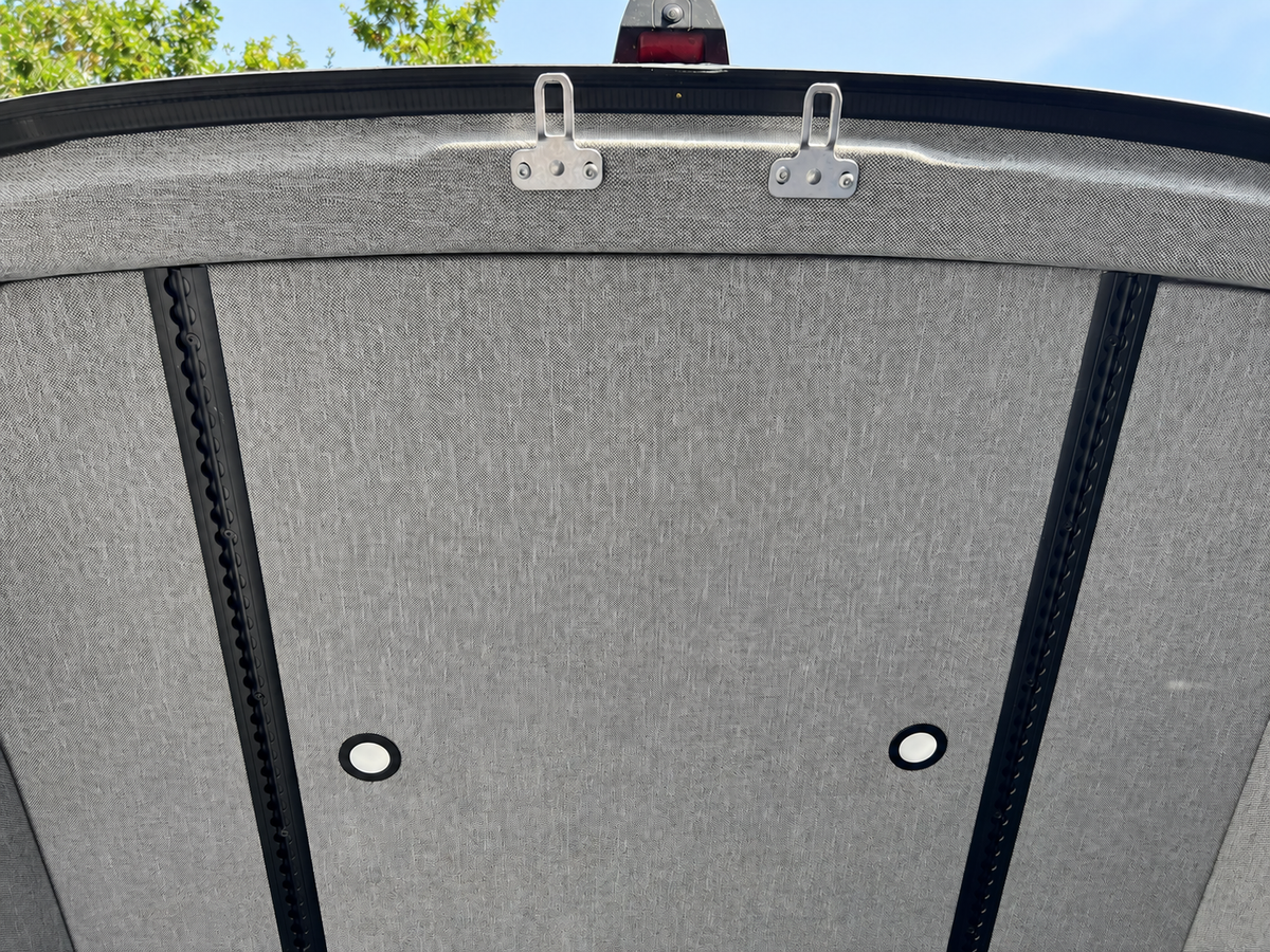 Close-up of pre-wrapped Sprinter ceiling panels and L-Track