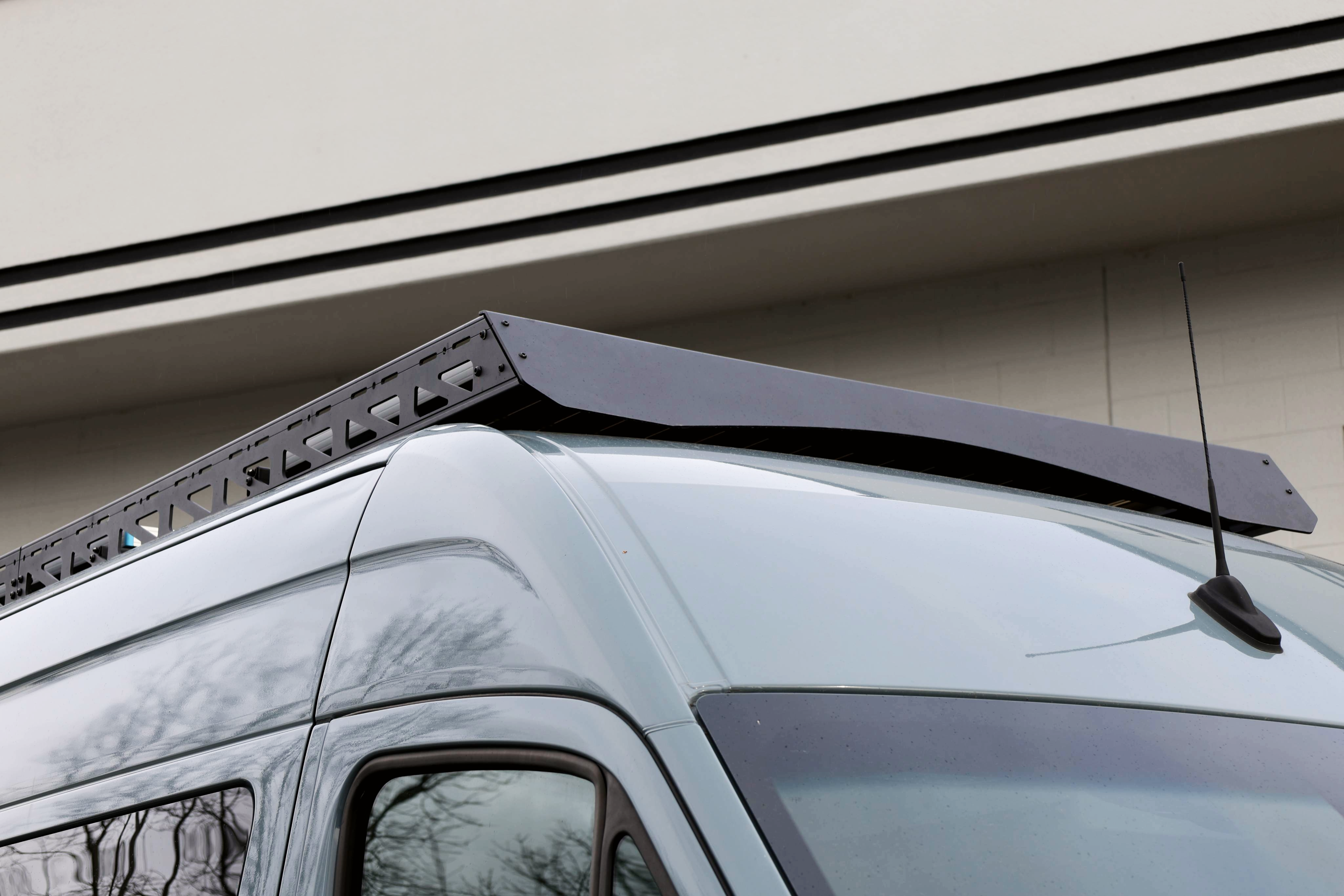 2007+ Mercedes Sprinter 144" High Roof Modular Roof Rack Fitted Close Up Front View
