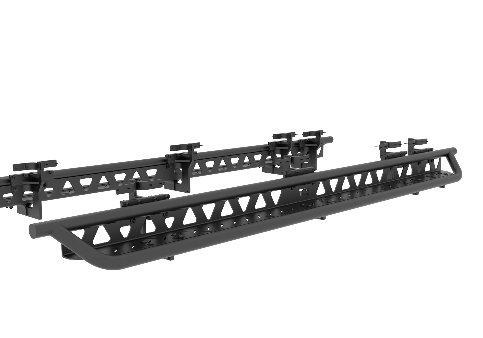 2007+ Mercedes Sprinter Full Length Drop Down Running Boards Rendered Angled View