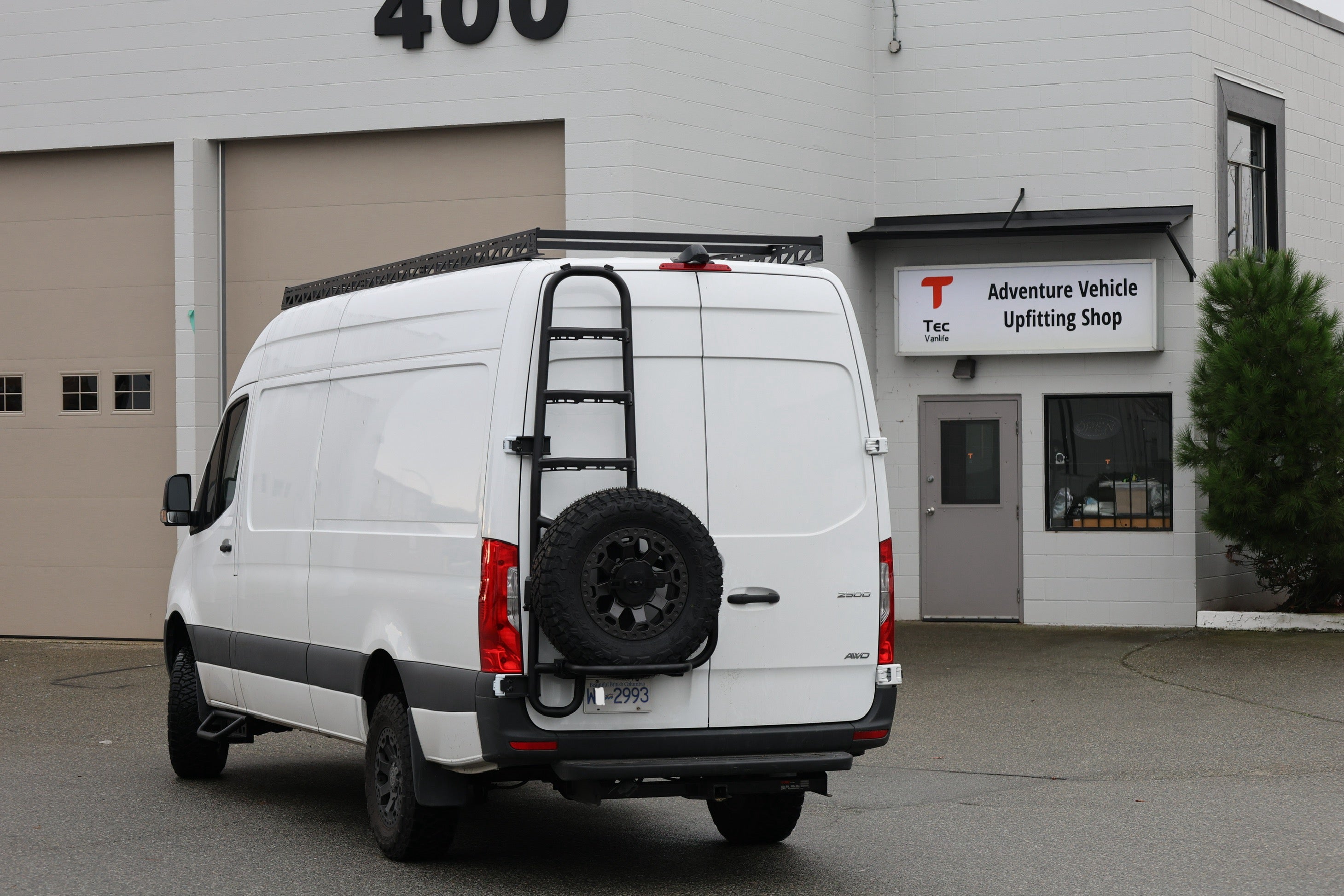 2019+ Mercedes Sprinter Two In One Ladder Tire Carrier System Fitted Side View