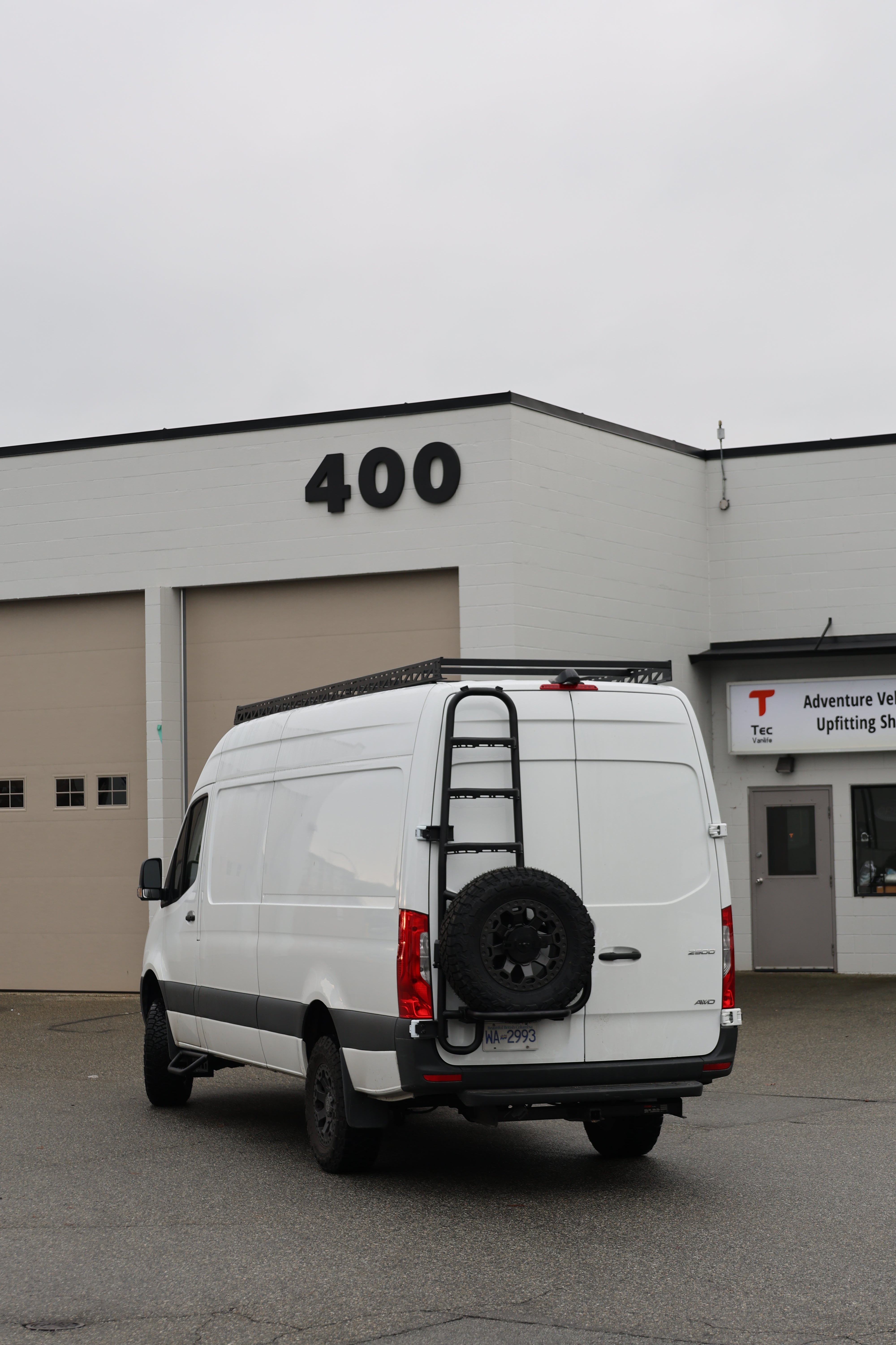 2019+ Mercedes Sprinter Two In One Ladder Tire Carrier System Fitted Side View