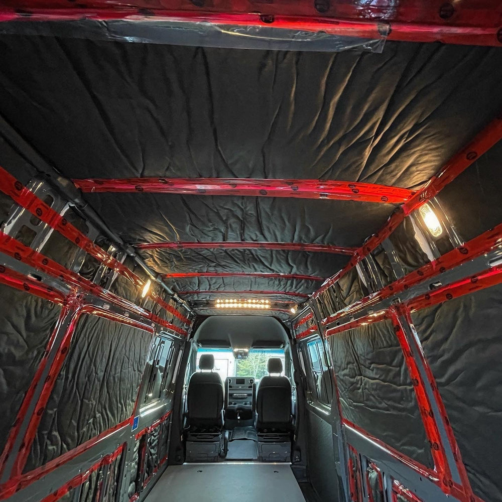 3M Thinsulate on Sprinter walls and ceiling, view toward the cab