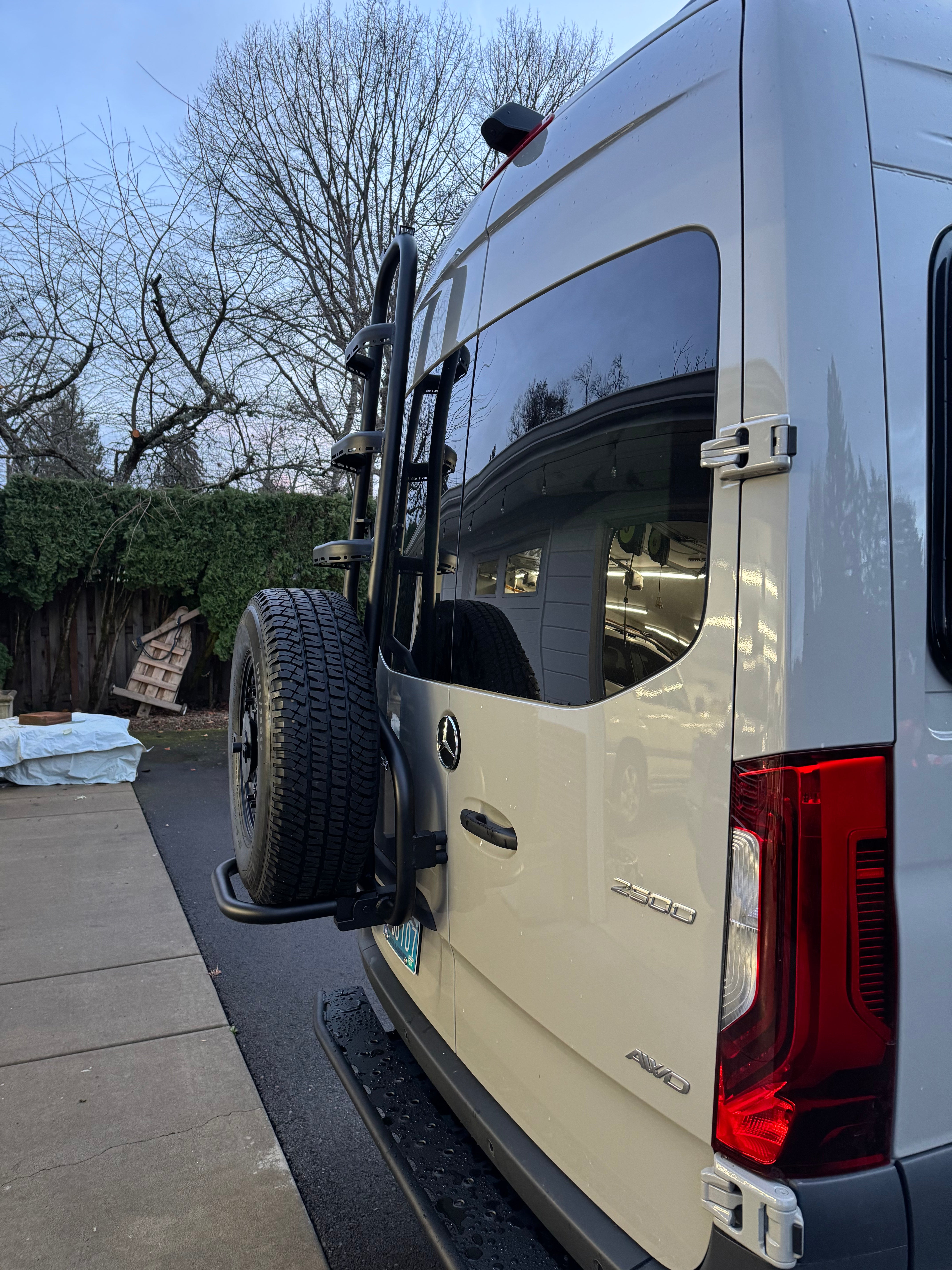 2019+ Mercedes Sprinter Two In One Ladder Tire Carrier System Fitted Side View