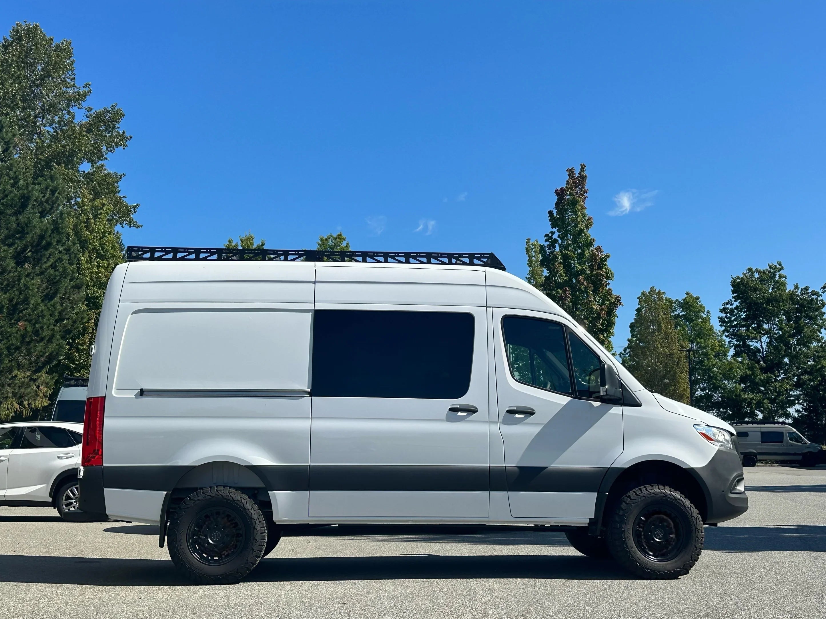 2007+ Mercedes Sprinter 144" High Roof Modular Roof Rack Fitted Side View 